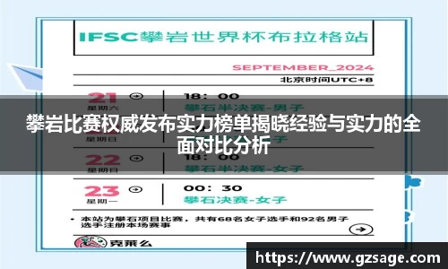 攀岩比赛权威发布实力榜单揭晓经验与实力的全面对比分析
